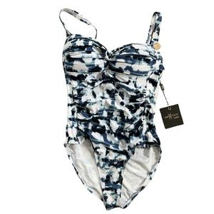 Nip tuck one piece bathing suit new with tags blue white size 8